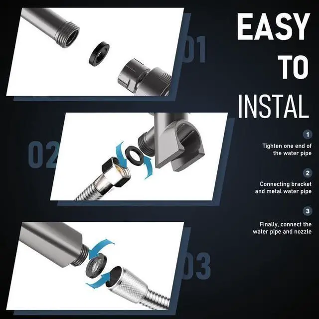 Alt view image 4 of 5 - High Pressure Multi-Mode Handheld Showerhead - Anti-clogging nozzles built-in power wash function extra-long stainless steel hose