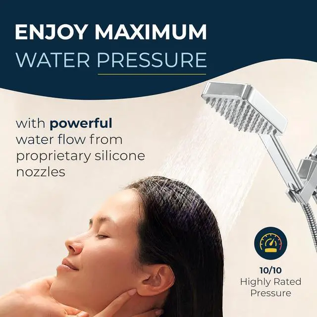 Alt view image 3 of 7 - ? ALL METAL Square Handheld Shower Head with Hose and Brass Holder - CHROME - 2.5 GPM High Pressure Shower Heads with Adjustable Shower Wand Bracket - 6ft Flexible Extension