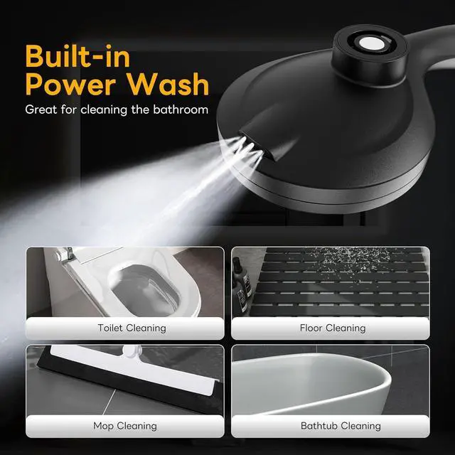 Alt view image 5 of 7 - High Pressure 10 Ways Handheld Shower Head Matte Black- Anti-clog Nozzles Built-in Power Wash to Clean Tub Wall & Overhead Brackets Magnetitc Rainfall Shower Wand Built-in 2 Power Jet