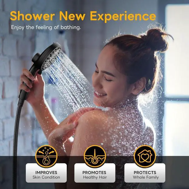 Alt view image 6 of 7 - High Pressure 10 Ways Handheld Shower Head Matte Black- Anti-clog Nozzles Built-in Power Wash to Clean Tub Wall & Overhead Brackets Magnetitc Rainfall Shower Wand Built-in 2 Power Jet