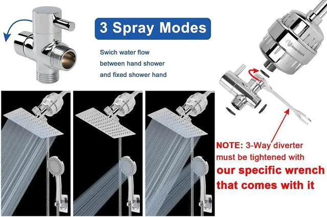 Alt view image 3 of 7 - Filtered Shower Head High Pressure 8Square 5 settings Handheld Rain Shower Filter Combo with Self-adhesive Holder/1.5M Hose -1 Replaceable Filter Cartridge (Chrome Finish)