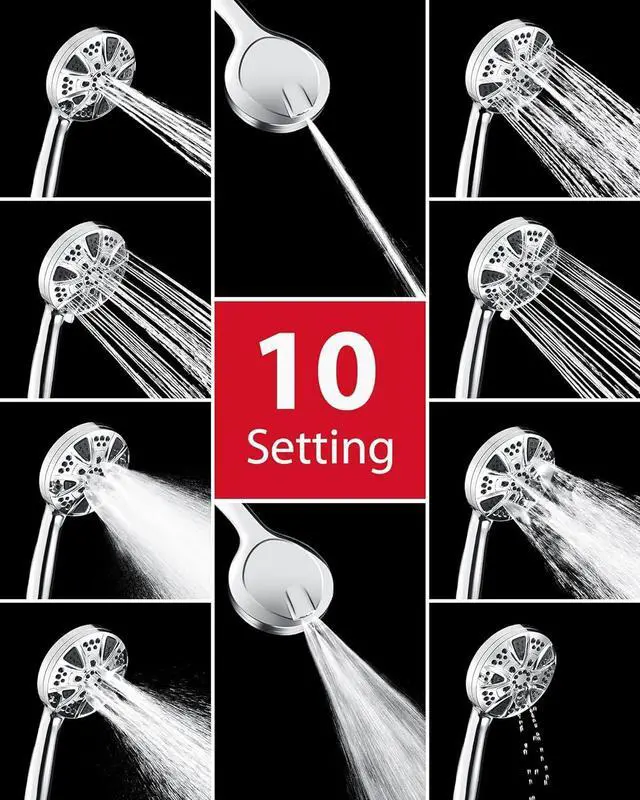 Alt view image 4 of 6 - Dual High Pressure Shower Head: 10 Inch 2-in-1 Shower Heads with Handheld Spray Combo Anti-leak 10 Modes Hand Held Showerhead & Adjustable Rain Shower Head with Hose 60 Built-in Power Wash