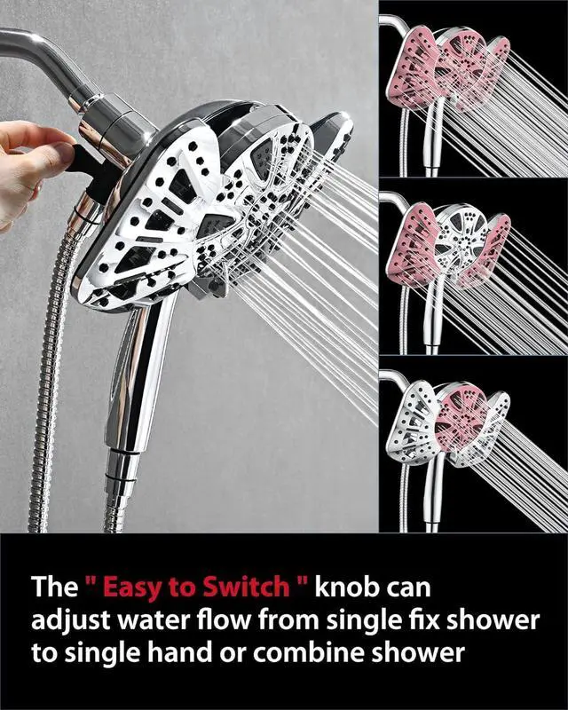 Alt view image 3 of 6 - Dual High Pressure Shower Head: 10 Inch 2-in-1 Shower Heads with Handheld Spray Combo Anti-leak 10 Modes Hand Held Showerhead & Adjustable Rain Shower Head with Hose 60 Built-in Power Wash