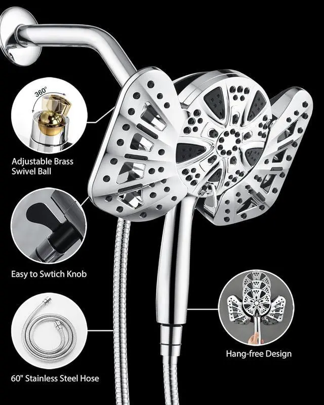 Alt view image 6 of 6 - Dual High Pressure Shower Head: 10 Inch 2-in-1 Shower Heads with Handheld Spray Combo Anti-leak 10 Modes Hand Held Showerhead & Adjustable Rain Shower Head with Hose 60 Built-in Power Wash