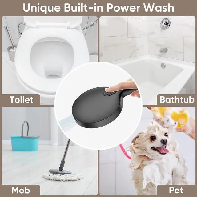 Alt view image 3 of 7 - High Pressure Shower Head 4-mode Handheld Showerheads with 70 Inch Stainless Steel Hose Built-in Power Wash to Clean Tub Tile & Pets Anti-clog Nozzles Adjustable Bracket Black