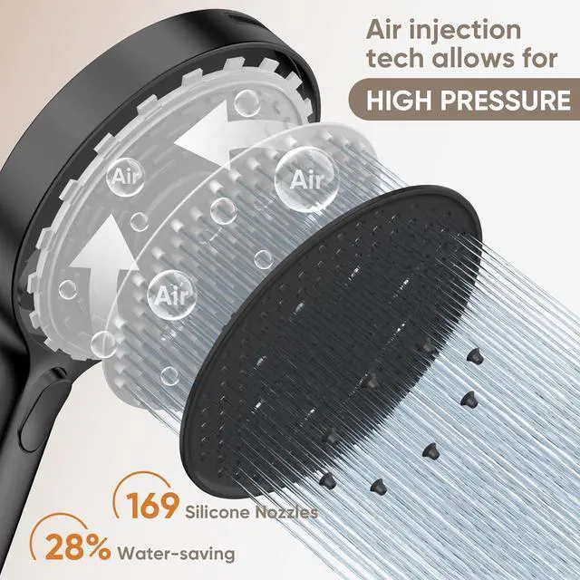Alt view image 4 of 7 - High Pressure Shower Head 4-mode Handheld Showerheads with 70 Inch Stainless Steel Hose Built-in Power Wash to Clean Tub Tile & Pets Anti-clog Nozzles Adjustable Bracket Black