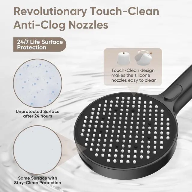 Alt view image 6 of 7 - High Pressure Shower Head 4-mode Handheld Showerheads with 70 Inch Stainless Steel Hose Built-in Power Wash to Clean Tub Tile & Pets Anti-clog Nozzles Adjustable Bracket Black