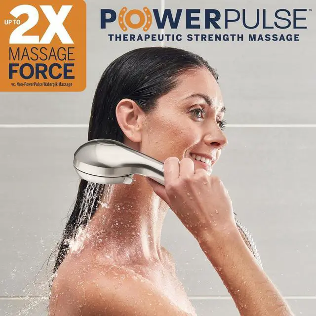 Alt view image 2 of 7 - Waterpik High Pressure Hand Held Shower Head With Hose, PowerPulse Massage 6-Mode, Brushed Nickel XAL-649ME