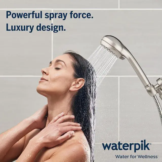 Alt view image 5 of 7 - Waterpik High Pressure Hand Held Shower Head With Hose, PowerPulse Massage 6-Mode, Brushed Nickel XAL-649ME