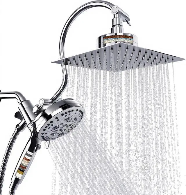 Main image of Dual Filtered Shower Head with Handheld and Magnetic - 8 Square Rain Shower Head High Pressure with Handheld Combo 8+2-Spray Magnetic Detachable Showerhead with Power Jets Chrome