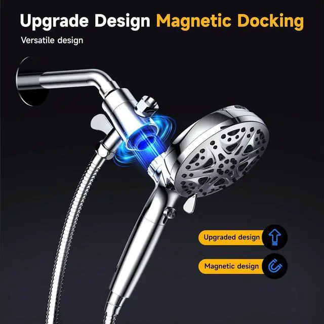 Alt view image 3 of 7 - Dual Filtered Shower Head with Handheld and Magnetic - 8 Square Rain Shower Head High Pressure with Handheld Combo 8+2-Spray Magnetic Detachable Showerhead with Power Jets Chrome