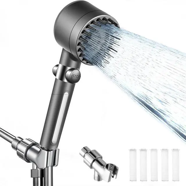 Main image of Ion Drops Filtered Shower Head High Pressure Shower Head with ON/OFF Switch 3 Spray Modes & Hydro Jet Power Mode for Hard Water 5 Replacement Filters Shower Heads Combo for RVs Gyms