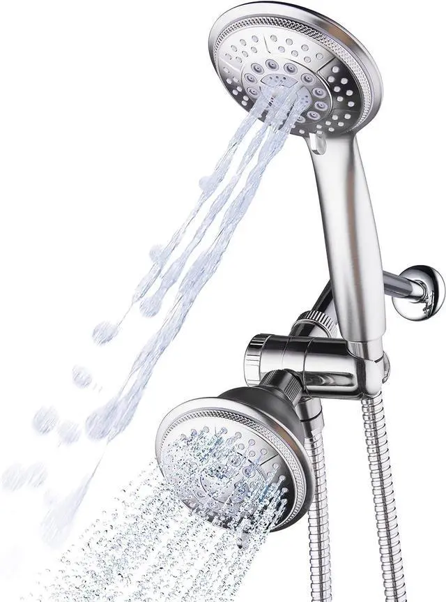 Main image of 1733 Handheld Showerhead & Rain Shower Combo. High Pressure 24 Function 4 Face Dual 2 in 1 Shower Head System with Stainless Steel Hose Patented 3-way Water Diverter in Nickel Finish