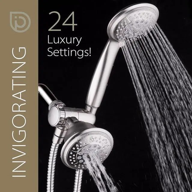 Alt view image 3 of 7 - 1733 Handheld Showerhead & Rain Shower Combo. High Pressure 24 Function 4 Face Dual 2 in 1 Shower Head System with Stainless Steel Hose Patented 3-way Water Diverter in Nickel Finish