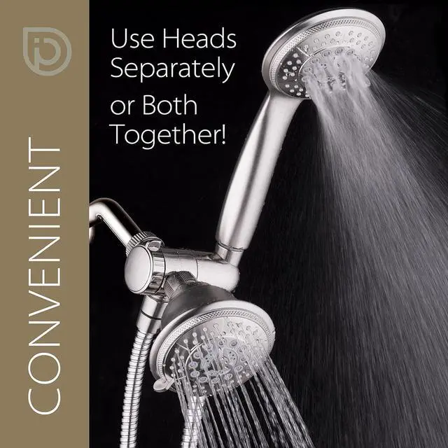 Alt view image 6 of 7 - 1733 Handheld Showerhead & Rain Shower Combo. High Pressure 24 Function 4 Face Dual 2 in 1 Shower Head System with Stainless Steel Hose Patented 3-way Water Diverter in Nickel Finish