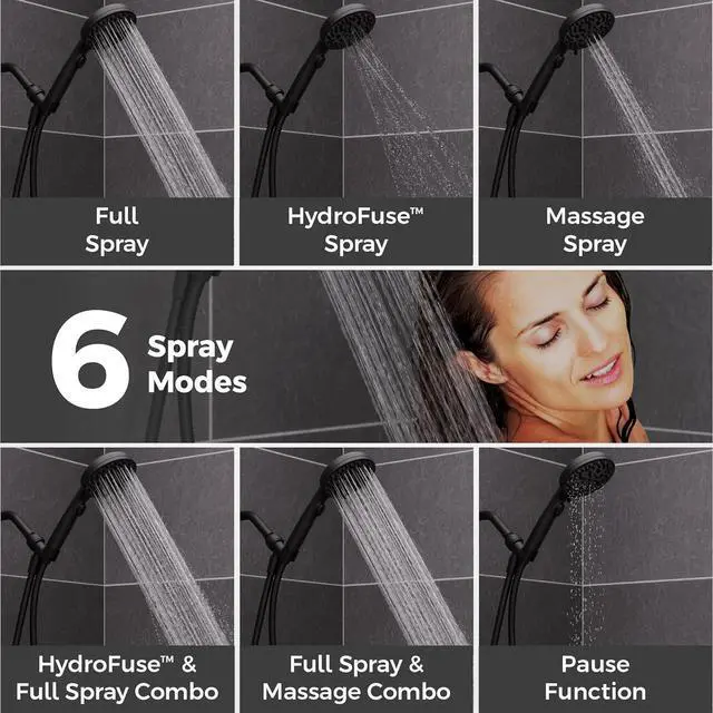Alt view image 3 of 7 - HydroFuse Handheld Shower Head Hose Included 6-Function 2.5 GPM Spot Defense Matte Black Finish 016HF01SDB