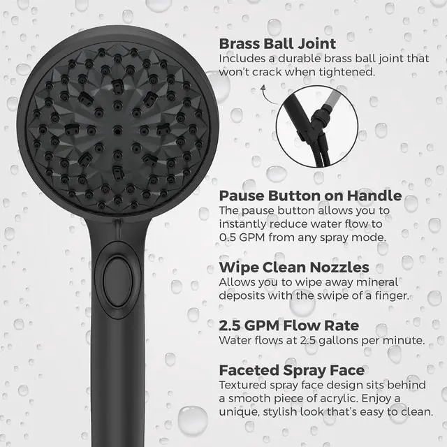 Alt view image 4 of 7 - HydroFuse Handheld Shower Head Hose Included 6-Function 2.5 GPM Spot Defense Matte Black Finish 016HF01SDB