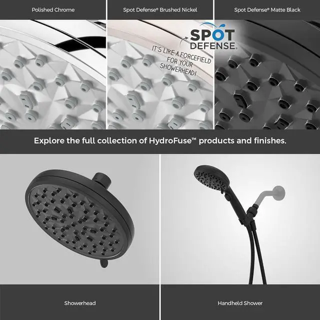 Alt view image 7 of 7 - HydroFuse Handheld Shower Head Hose Included 6-Function 2.5 GPM Spot Defense Matte Black Finish 016HF01SDB