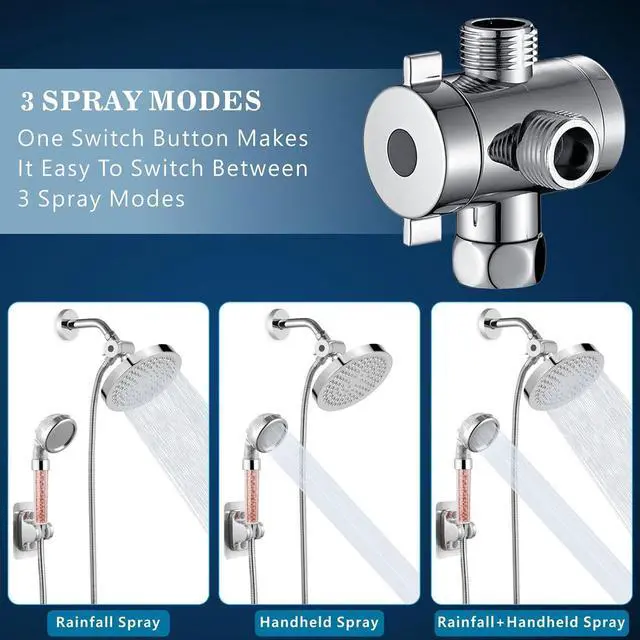 Alt view image 2 of 7 - High Pressure Rain Shower Head with Handheld Spray Combo Hand Held Filter Showerhead with Self-adhesive Holder and 59 Hose (Round Chrome)