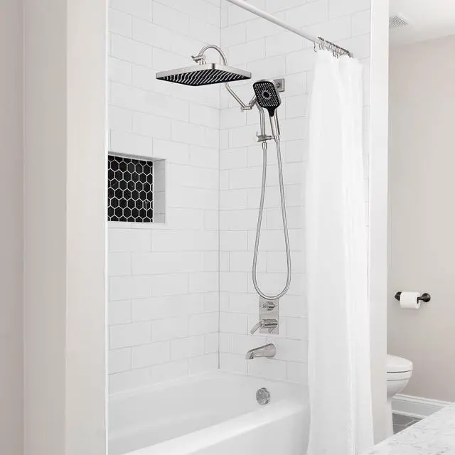 Alt view image 7 of 7 - 13-Inch Shower Heads with Multi-Function Handheld Sprayer Combo 3-Way Metal Extended Diverter with Holder and Metal Adjustable Curved Shower Extension Arm Extra Long Hose Brushed Nickel