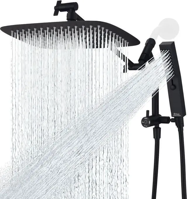Main image of All Metal 12 Inch Shower Head with Massage Mode Handheld Rain Shower Head with Handheld Spray Combo 3-Way Diverter with Pause Setting 11 Inch Adjustable Extension Arm (Matte Black)