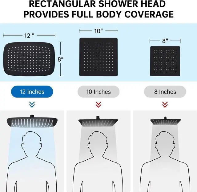 Alt view image 2 of 6 - All Metal 12 Inch Shower Head with Massage Mode Handheld Rain Shower Head with Handheld Spray Combo 3-Way Diverter with Pause Setting 11 Inch Adjustable Extension Arm (Matte Black)