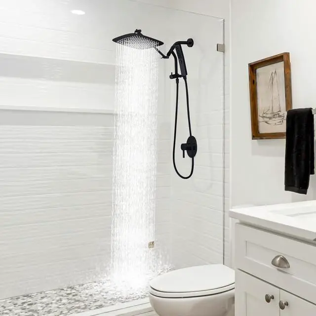 Alt view image 6 of 6 - All Metal 12 Inch Shower Head with Massage Mode Handheld Rain Shower Head with Handheld Spray Combo 3-Way Diverter with Pause Setting 11 Inch Adjustable Extension Arm (Matte Black)
