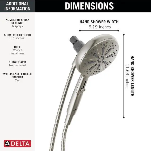 Alt view image 3 of 6 - Faucet 6-Spray SureDock Magnetic Shower Head with Handheld Spray Brushed Nickel Shower Head with Hose Showerheads & Handheld Showers Handheld Shower Heads Hand Shower Stainless 75613-SN