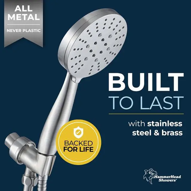 Alt view image 2 of 7 - ? ALL METAL 3-Spray Handheld Shower Head with Long Hose and Holder - BRUSHED NICKEL - 2.5 GPM High Pressure Shower Head with Handheld Sprayer - WIDE MASSAGE and MIST Sprays