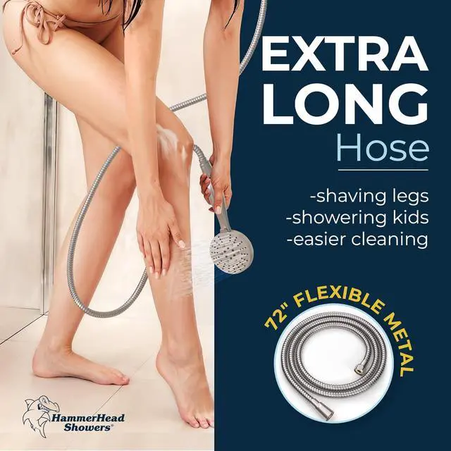 Alt view image 5 of 7 - ? ALL METAL 3-Spray Handheld Shower Head with Long Hose and Holder - BRUSHED NICKEL - 2.5 GPM High Pressure Shower Head with Handheld Sprayer - WIDE MASSAGE and MIST Sprays