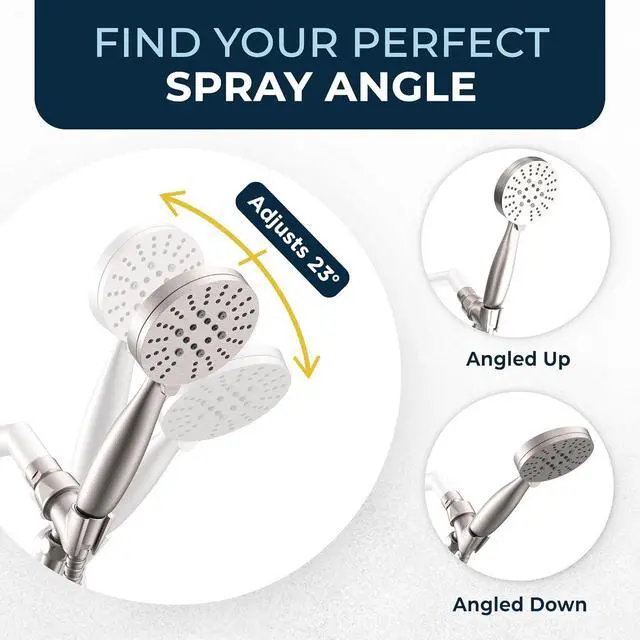 Alt view image 6 of 7 - ? ALL METAL 3-Spray Handheld Shower Head with Long Hose and Holder - BRUSHED NICKEL - 2.5 GPM High Pressure Shower Head with Handheld Sprayer - WIDE MASSAGE and MIST Sprays