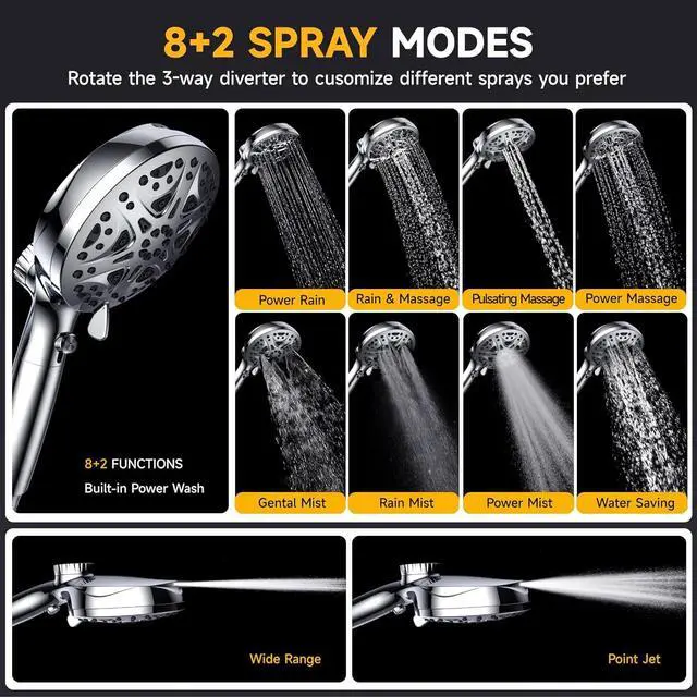 Alt view image 5 of 7 - Dual Filtered Shower Head with Handheld and Magnetic - 8 Square Rain Shower Head High Pressure with Handheld Combo 8+2-Spray Magnetic Detachable Showerhead with Power Jets Chrome