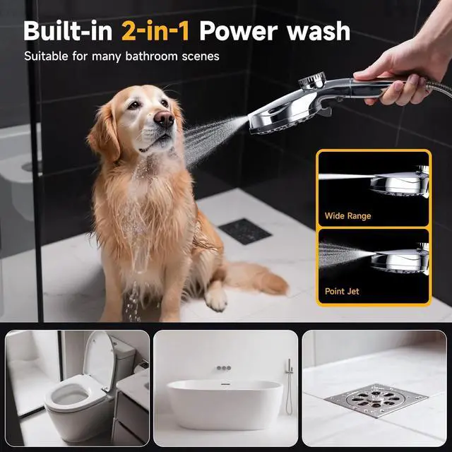 Alt view image 6 of 7 - Dual Filtered Shower Head with Handheld and Magnetic - 8 Square Rain Shower Head High Pressure with Handheld Combo 8+2-Spray Magnetic Detachable Showerhead with Power Jets Chrome