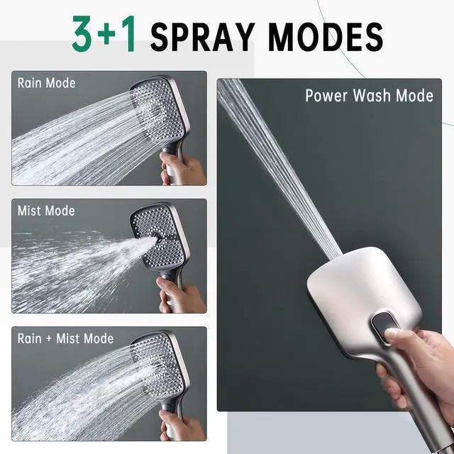 Alt view image 6 of 7 - 13-Inch Shower Heads with Multi-Function Handheld Sprayer Combo 3-Way Metal Extended Diverter with Holder and Metal Adjustable Curved Shower Extension Arm Extra Long Hose Brushed Nickel