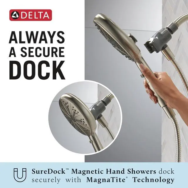 Alt view image 4 of 6 - Faucet 6-Spray SureDock Magnetic Shower Head with Handheld Spray Brushed Nickel Shower Head with Hose Showerheads & Handheld Showers Handheld Shower Heads Hand Shower Stainless 75613-SN
