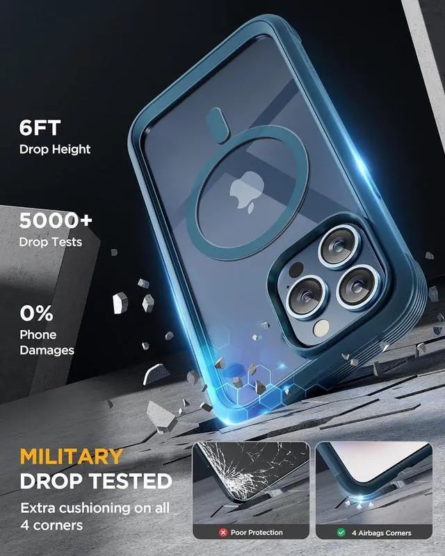 Alt view image 4 of 6 - Magnetic for iPhone 15 Pro Case [Compatible with MagSafe] Full-Body Phone case with Built-in Glass Screen Protector& Camera Protector Military Drop Proof 15 Pro Cover 6.1 inch Storm Blue