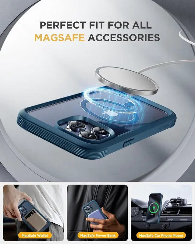 Alt view image 5 of 6 - Magnetic for iPhone 15 Pro Case [Compatible with MagSafe] Full-Body Phone case with Built-in Glass Screen Protector& Camera Protector Military Drop Proof 15 Pro Cover 6.1 inch Storm Blue