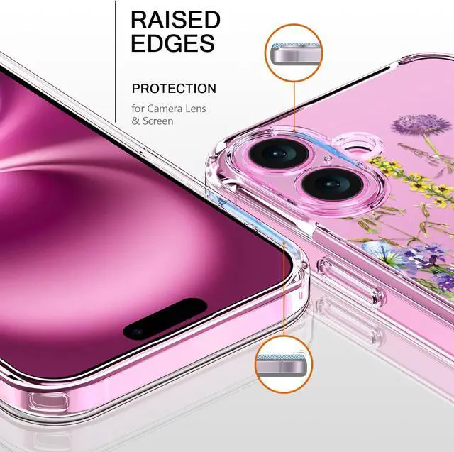 Alt view image 2 of 7 - for iPhone 16 Plus Case with Screen Protector Enhanced Camera Protection Crystal Clear Cover with Fashionable Designs for Girls Women Slim Fit Protective Phone Case Blooming Flowers
