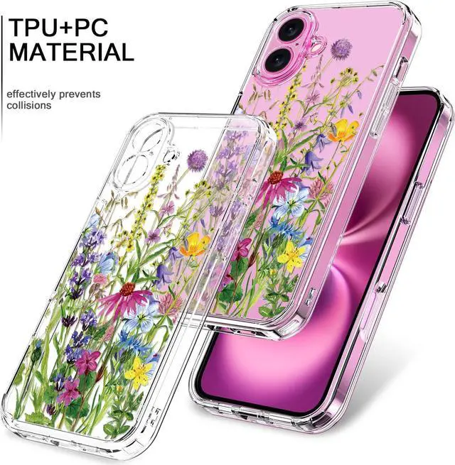 Alt view image 3 of 7 - for iPhone 16 Plus Case with Screen Protector Enhanced Camera Protection Crystal Clear Cover with Fashionable Designs for Girls Women Slim Fit Protective Phone Case Blooming Flowers