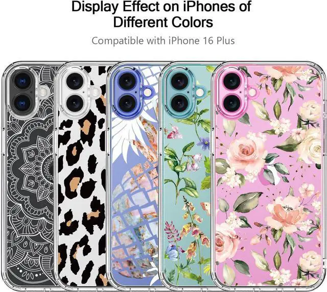 Alt view image 5 of 7 - for iPhone 16 Plus Case with Screen Protector Enhanced Camera Protection Crystal Clear Cover with Fashionable Designs for Girls Women Slim Fit Protective Phone Case Blooming Flowers