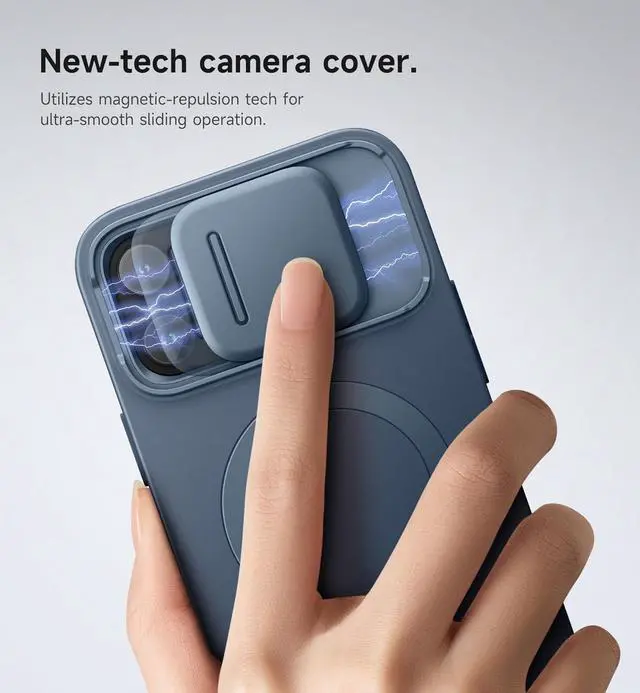 Alt view image 4 of 7 - for iPhone 13 Pro Max/12 Pro Max Case with Magnetic Camera Slide Cover and Adjustable Kickstand Compatible with MagSafe Shockproof Bumper Case Slim Protective Cover 6.7 Inch Blue