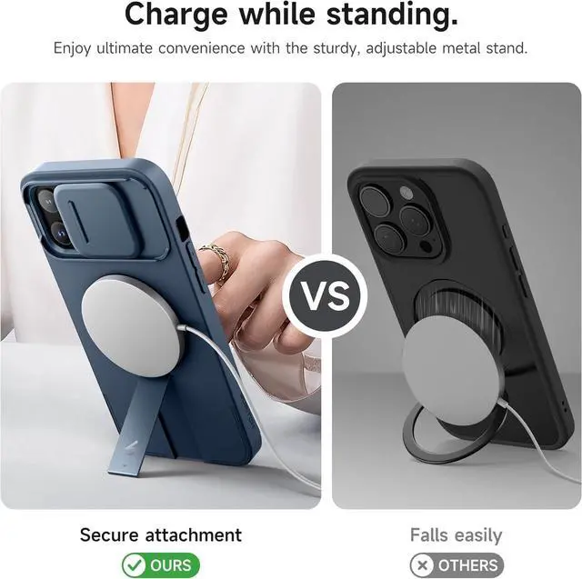 Alt view image 5 of 7 - for iPhone 13 Pro Max/12 Pro Max Case with Magnetic Camera Slide Cover and Adjustable Kickstand Compatible with MagSafe Shockproof Bumper Case Slim Protective Cover 6.7 Inch Blue