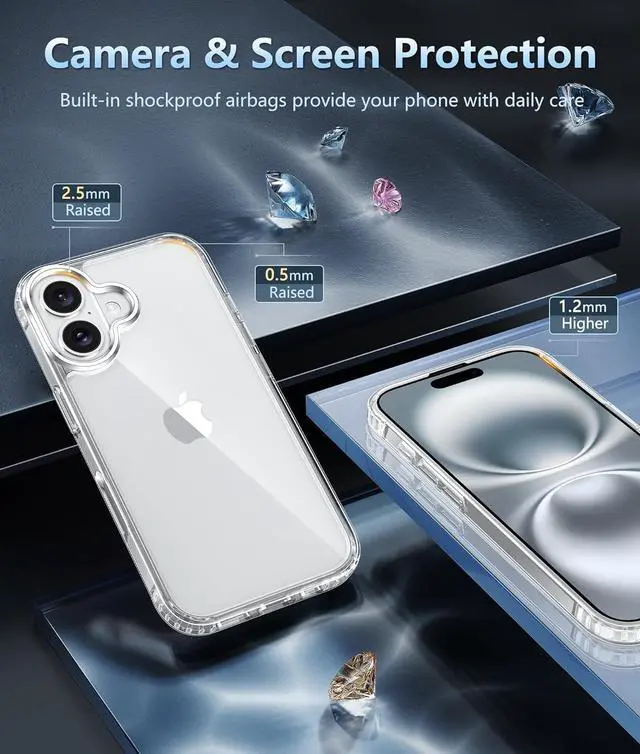 Alt view image 3 of 6 - for iPhone 16 Case: Clear Military Grade Drop Protection Anti Yellowing Slim Case - Rugged Shockproof Protective Transparent Cell Phone Cover(Clear)