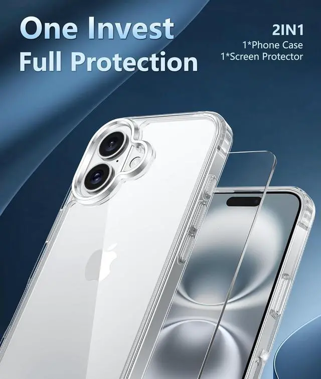 Alt view image 4 of 6 - for iPhone 16 Case: Clear Military Grade Drop Protection Anti Yellowing Slim Case - Rugged Shockproof Protective Transparent Cell Phone Cover(Clear)
