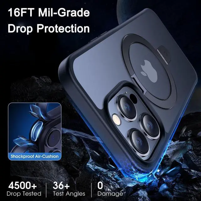 Alt view image 5 of 7 - CASEKOO Designed for iPhone 13 Pro Case with Magnetic Invisible Stand [Military Drop Protection] [Compatible with MagSafe] Shockproof Translucent Matte Slim Phone Cover 6.1", Black