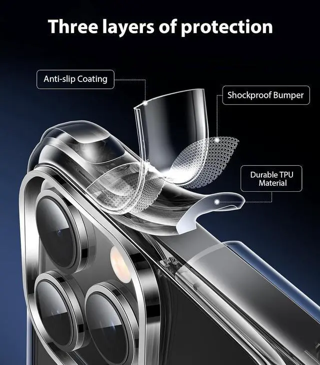 Alt view image 6 of 6 - for iPhone 16 Pro Max Case Clear [Not-Yellowing] [Military-Grade Drop Protection] Shockproof Protective Clear iPhone 16 Pro Max Case Phone Bumper case for  6.9 inch 2024