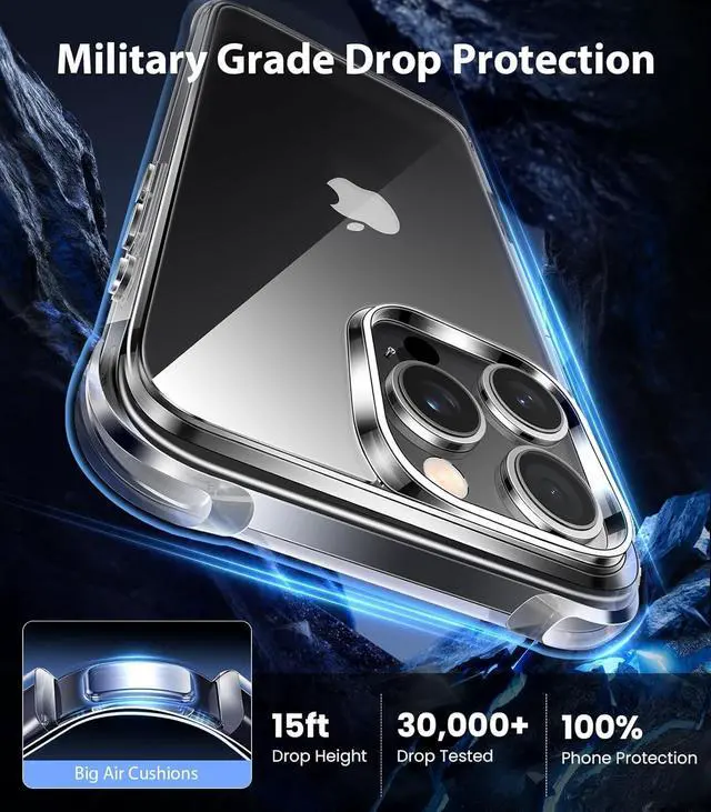 Alt view image 4 of 6 - for iPhone 16 Pro Max Case Clear [Not-Yellowing] [Military-Grade Drop Protection] Shockproof Protective Clear iPhone 16 Pro Max Case Phone Bumper case for  6.9 inch 2024