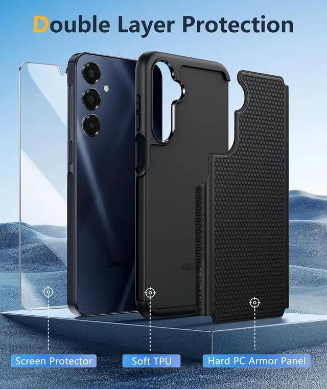 Alt view image 4 of 7 - for  Galaxy A16-5G Case: Dual Layer Protective Heavy Duty Cell Phone Cover with Non Slip Textured Back - Shockproof Rugged Military Grade Drop Protection Bumper Tough Black