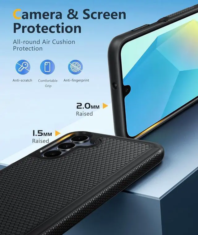 Alt view image 6 of 7 - for  Galaxy A16-5G Case: Dual Layer Protective Heavy Duty Cell Phone Cover with Non Slip Textured Back - Shockproof Rugged Military Grade Drop Protection Bumper Tough Black