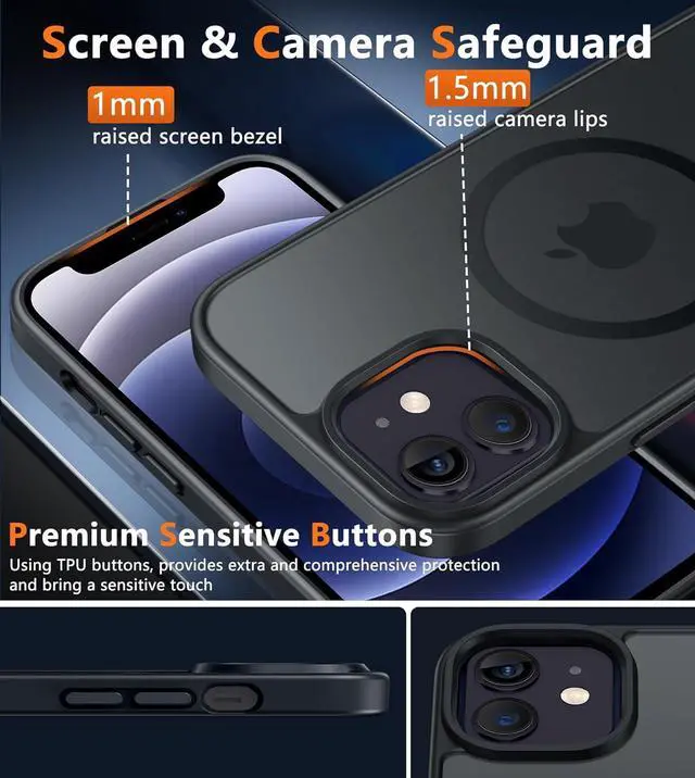 Alt view image 6 of 7 - for iPhone 12 Phone Case: for iPhone 12 Pro Magnetic Matte Textured Military Grade Drop Protection Translucent Cell Cover - Slim Durable Shockproof Protective Bumper